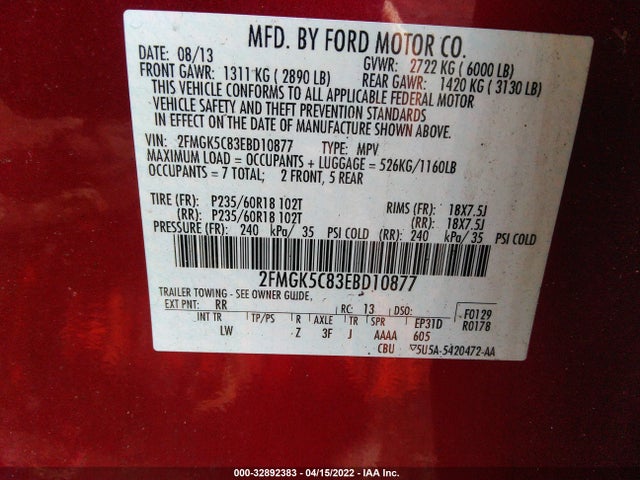 2014 Ford Flex, VIN: 2FMGK5C83EBD10877