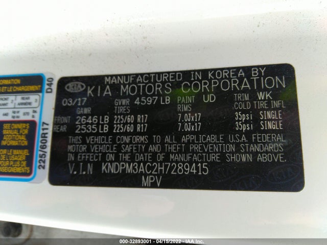 2017 Kia Sportage, VIN: KNDPM3AC2H7289415