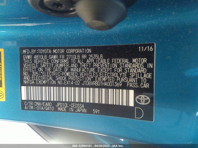 2017 Toyota Mirai, VIN: JTDBVRBD1HA001369