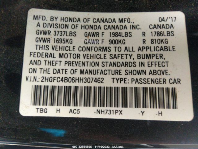 2HGFC4B06HH307462 Honda Civic Coupe Lx-p