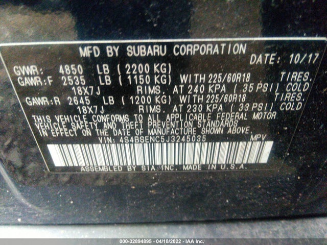 Subaru Outback 2018 4S4BSENC5J3245035 Image 9