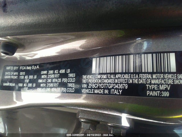 2016 Fiat 500X, VIN: ZFBCFYDT7GP343679