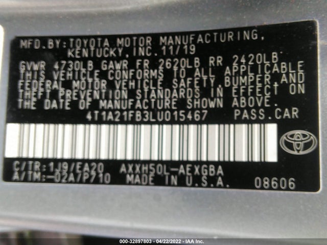 2020 Toyota Avalon, VIN: 4T1A21FB3LU015467