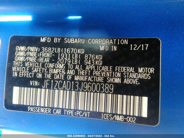 2018 Subaru BRZ, VIN: JF1ZCAD13J9600389
