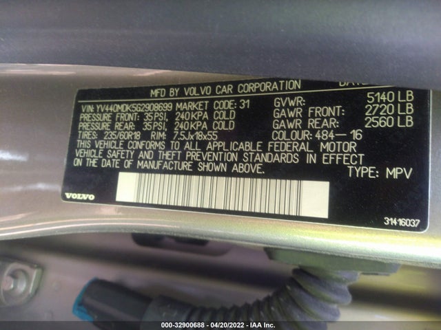 2016 Volvo XC60, VIN: YV440MDK5G2908699