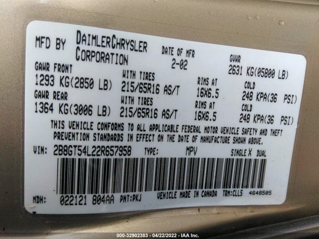 Dodge Grand Caravan Es 2002 2B8GT54L22R657958 Image 10