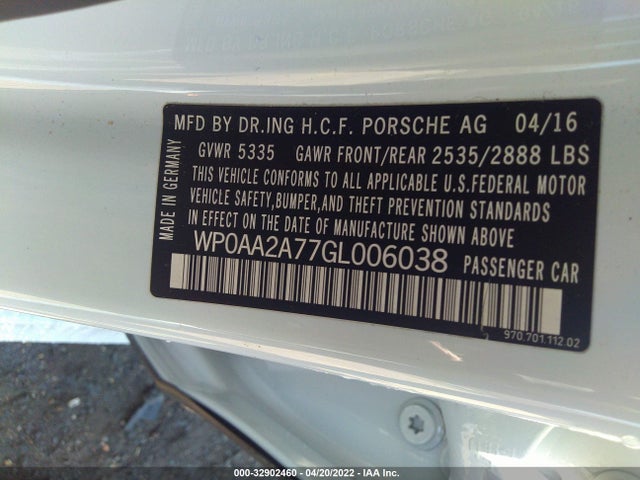 2016 Porsche Panamera, VIN: WP0AA2A77GL006038