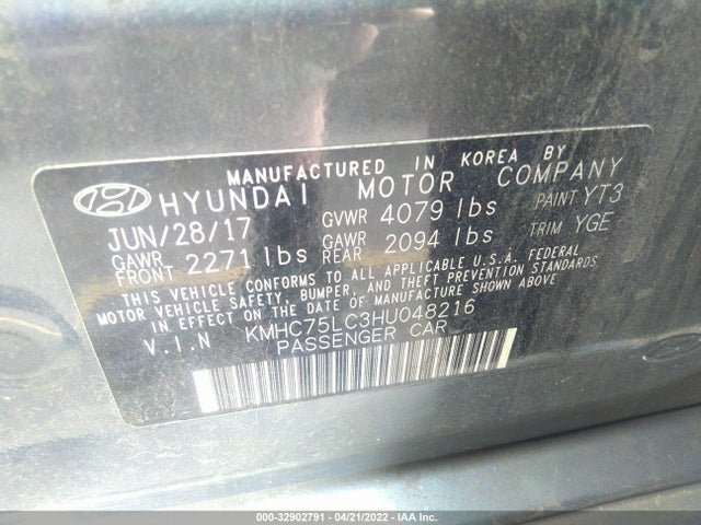 2017 Hyundai Ioniq, VIN: KMHC75LC3HU048216