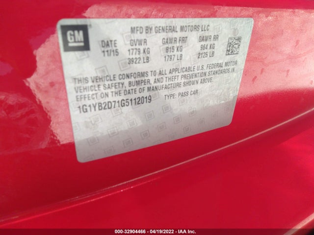 2016 Chevrolet Corvette, VIN: 1G1YB2D71G5112019