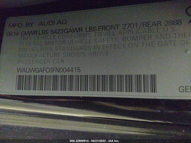2015 Audi A7, VIN: WAUWGAFC6FN004415