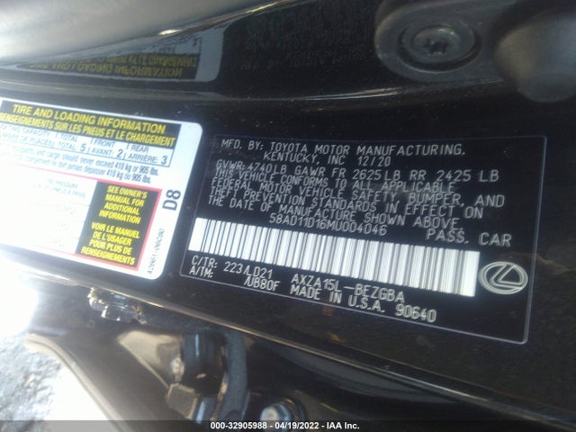 2021 Lexus ES, VIN: 58AD11D16MU004046