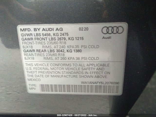 2020 Audi Q5, VIN: WA1ANAFY5L2076096