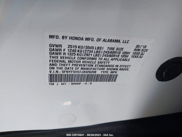 Honda Pilot Ex-l 2018 5FNYF5H57JB026208 Image 9