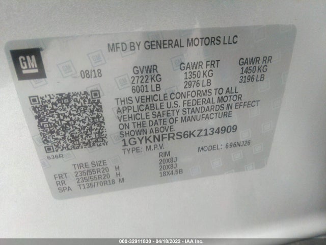 1GYKNFRS6KZ134909 Cadillac Xt5 Premium Luxury Awd