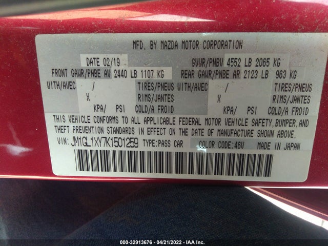 2019 Mazda 6, VIN: JM1GL1XY7K1501259