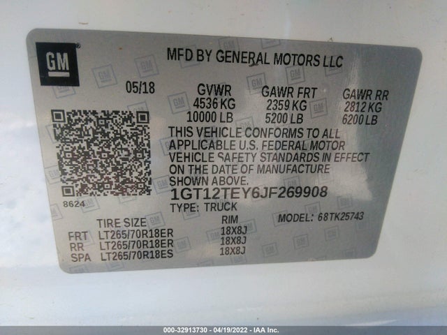 2018 GMC Sierra 2500HD, VIN: 1GT12TEY6JF269908