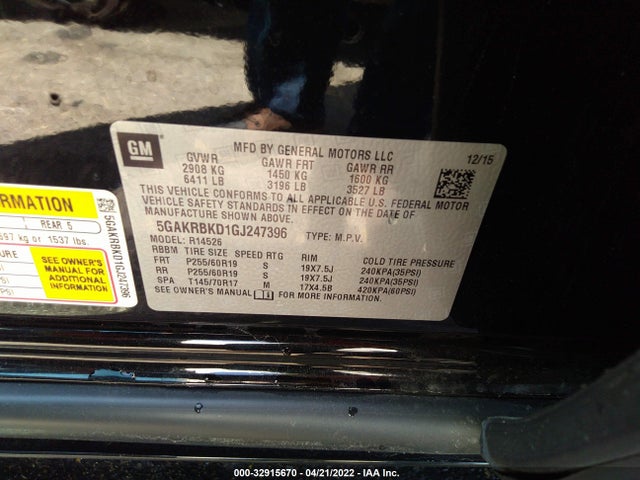 2016 Buick Enclave, VIN: 5GAKRBKD1GJ247396