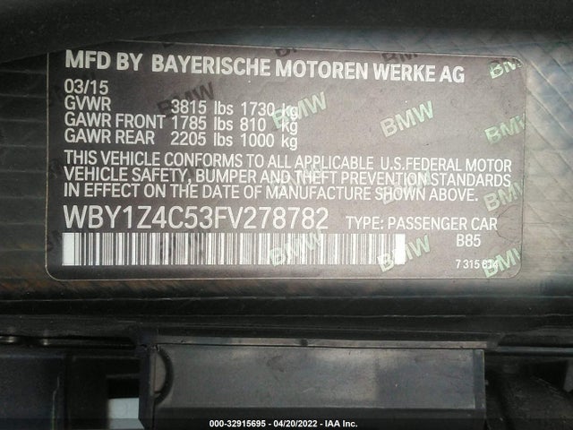 2015 BMW i3, VIN: WBY1Z4C53FV278782