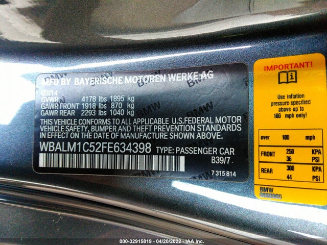 2015 BMW Z4, VIN: WBALM1C52FE634398