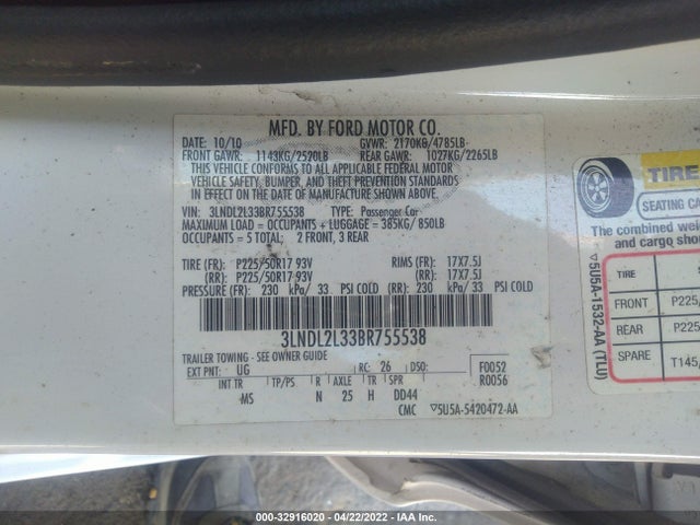 Lincoln MKZ HYBRID 2011 3LNDL2L33BR755538 Image 10