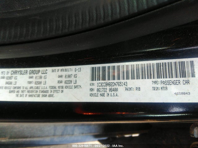 2013 CHRYSLER 200 VIN: 1C3CCBAB2DN765143