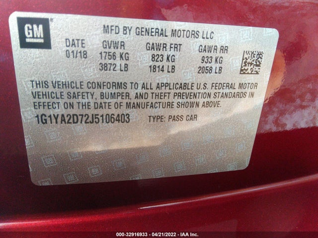 2018 Chevrolet Corvette, VIN: 1G1YA2D72J5106403