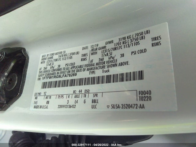 2020 Ford F-150, VIN: 1FTFW1RG9LFA78289