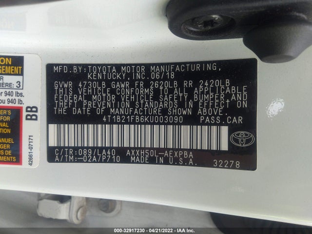 2019 Toyota Avalon, VIN: 4T1B21FB6KU003090