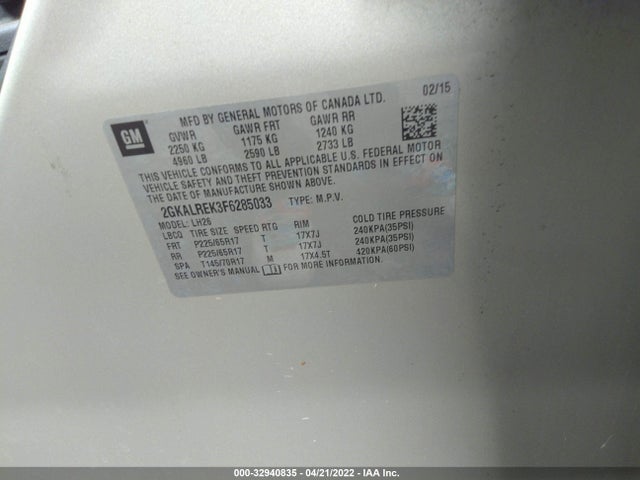 GMC Terrain Sle 2015 2GKALREK3F6285033 Image 9