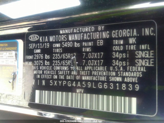 5XYPG4A59LG631839 KIA Sorento Lx V6