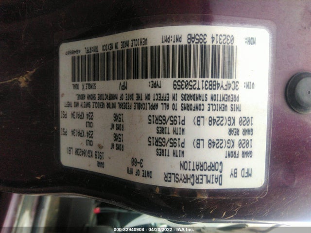2001 CHRYSLER PT CRUISER VIN: 3C4FY4BB31T250359