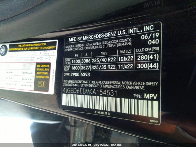 2019 Mercedes-Benz GLE-Class, VIN: 4JGED6EB9KA154531