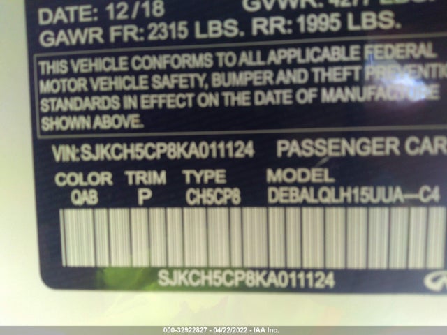 2019 Infiniti QX30, VIN: SJKCH5CP8KA011124