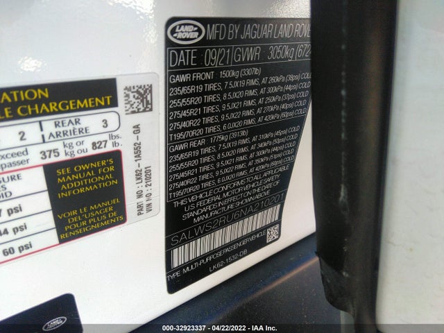 2022 Land Rover Range Rover Sport, VIN: SALWS2RU6NA210201