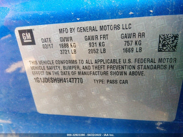 2017 Chevrolet Sonic, VIN: 1G1JD6SH9H4147770