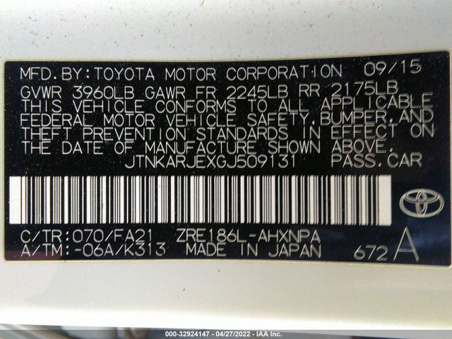 2016 Scion IM, VIN: JTNKARJEXGJ509131