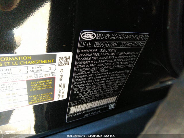 2020 Land Rover Range Rover Sport, VIN: SALWR2SU7LA746707