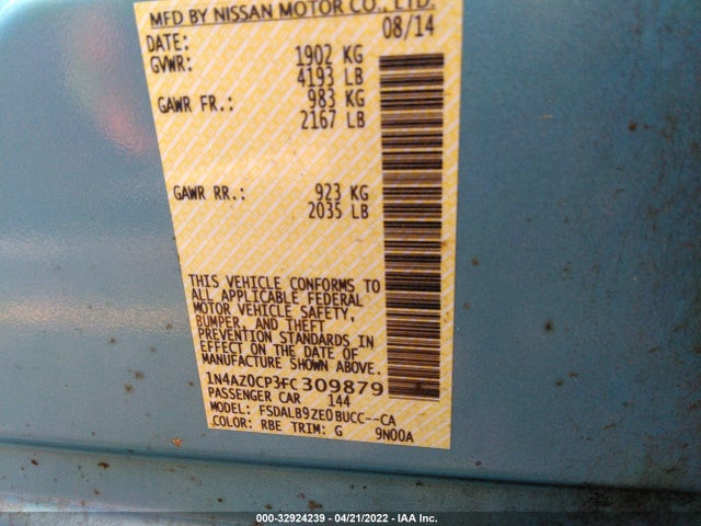 2015 Nissan Leaf, VIN: 1N4AZ0CP3FC309879