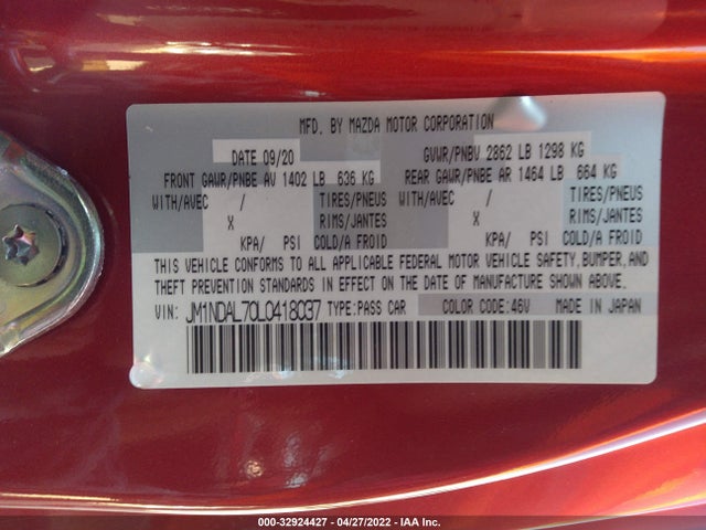 2020 Mazda MX-5 Miata, VIN: JM1NDAL70L0418037