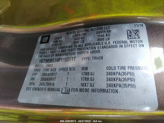 2015 GMC Canyon, VIN: 1GTH5BE34F1150117