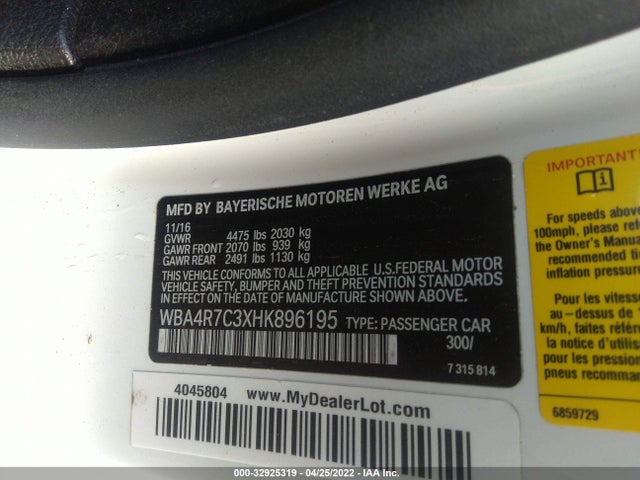 2017 BMW 4 Series, VIN: WBA4R7C3XHK896195