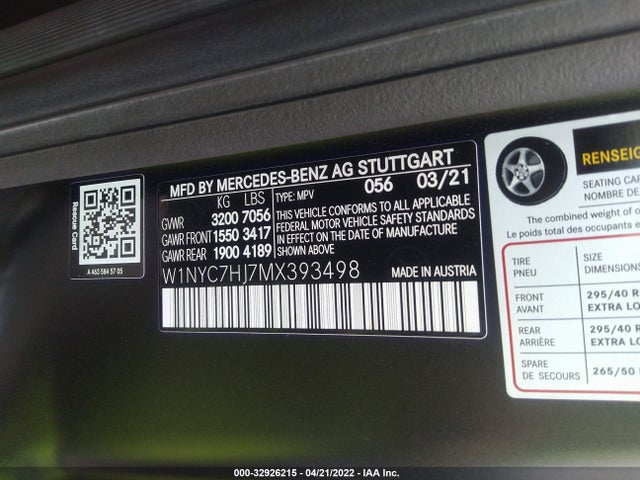 2021 Mercedes-Benz G-Class, VIN: W1NYC7HJ7MX393498