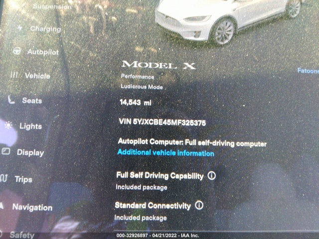 2021 Tesla Model X, VIN: 5YJXCBE45MF325375