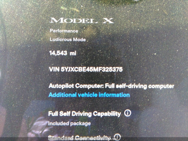 2021 Tesla Model X, VIN: 5YJXCBE45MF325375