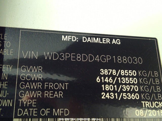 2016 Mercedes-Benz Sprinter, VIN: WD3PE8DD4GP188030