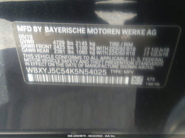 2019 BMW X2, VIN: WBXYJ5C54K5N54025