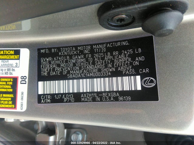 2021 Lexus ES, VIN: 58ADA1C14MU003334
