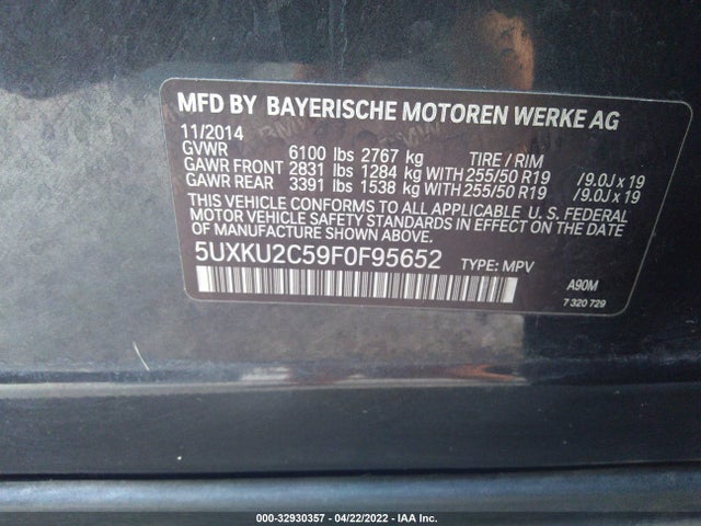 2015 BMW X6, VIN: 5UXKU2C59F0F95652