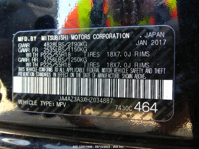 2017 Mitsubishi Outlander, VIN: JA4AZ3A3XHZ034887