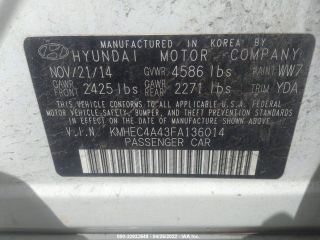 2015 Hyundai Sonata, VIN: KMHEC4A43FA136014